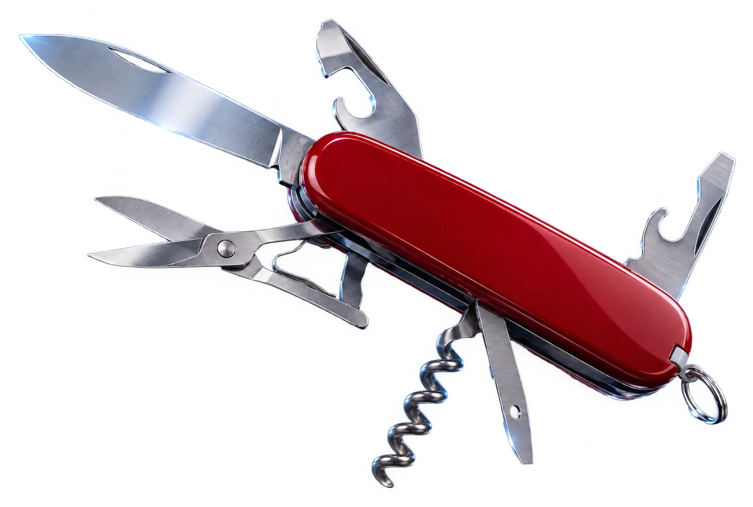 Classic red Swiss Army knife with its practical tools unfolded, representing the many roles of BeStream IP Multicoder
